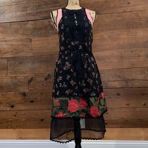 COACH Bib Teared Black Floral Dress